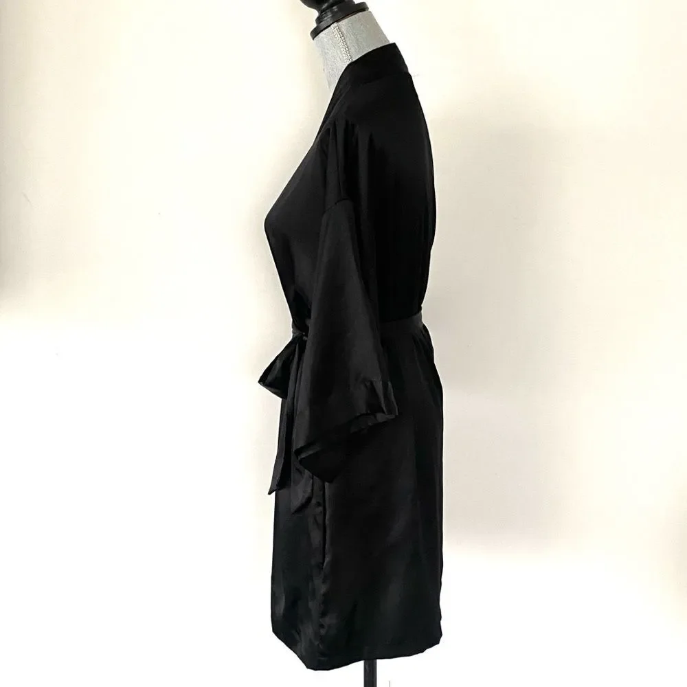 Victoria's Secret Signature Satin Midi Robe Sz XS/S Pockets Tie Belt Sexy Cozy
